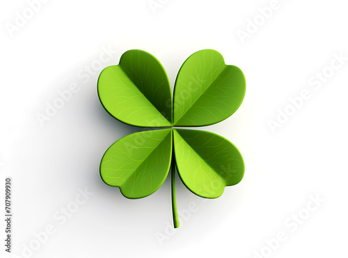 Single clover leaf on white background, iconic St. Patrick's Day symbol. Solo clover leaf, emblem of St. Patrick's Day. Lone green clover symbolizing luck and Irish heritage, St. Paddy's natural icon