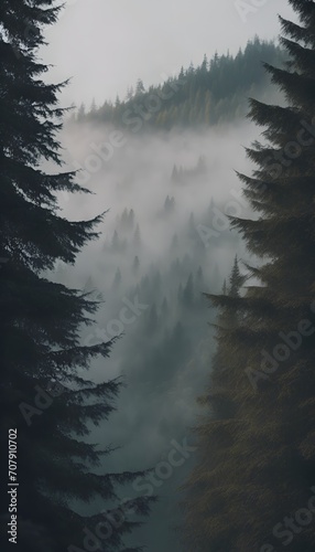 Beautiful View of Misty Mountain Forest Landscape Vertical 4k Wallpaper Photo © Nouzen