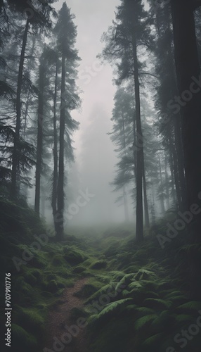Beautiful View of Misty Mountain Forest Landscape Vertical 4k Wallpaper Photo © Nouzen
