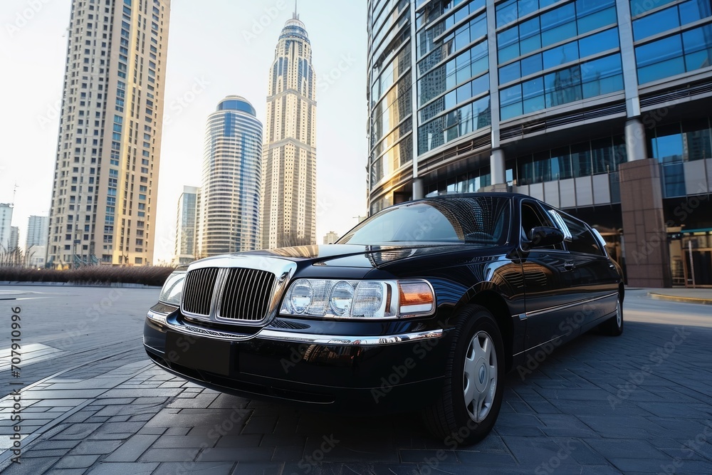 Naklejka premium A luxury limousine in a modern city.