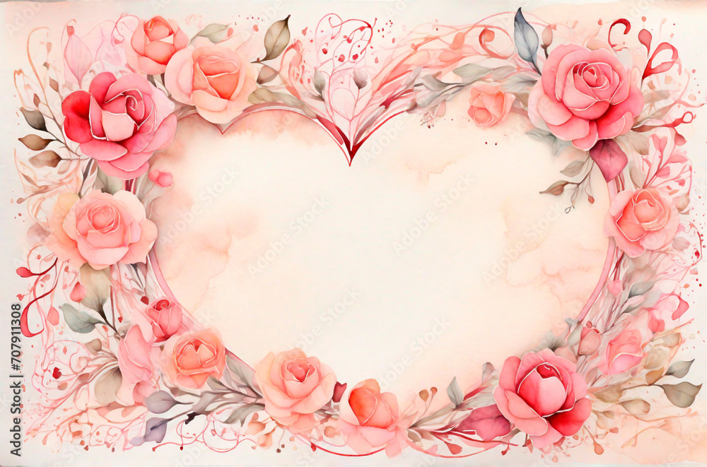 Background for a congratulatory letter , frame of hearts and flowers.