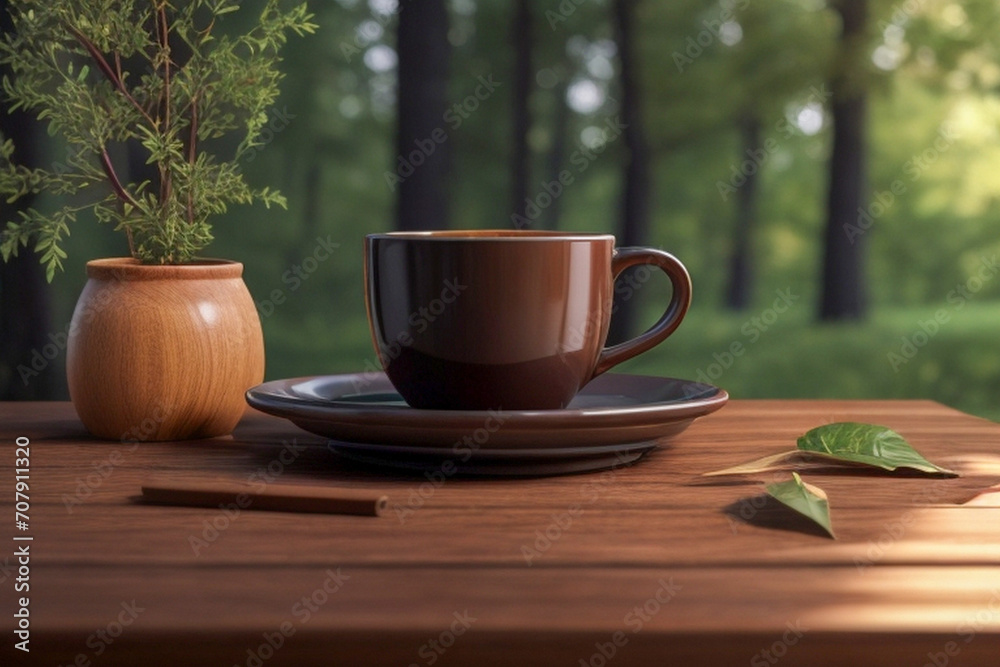 Workspace with some empty space on wooden table. Home clean desk setup. one cup of coffee with small house plants. sunrising morning relaxing vibes. Workspace with some empty space on wooden table. Home clean desk setup. one cup of coffee with small house plants. sunrising morning relaxing vibes.