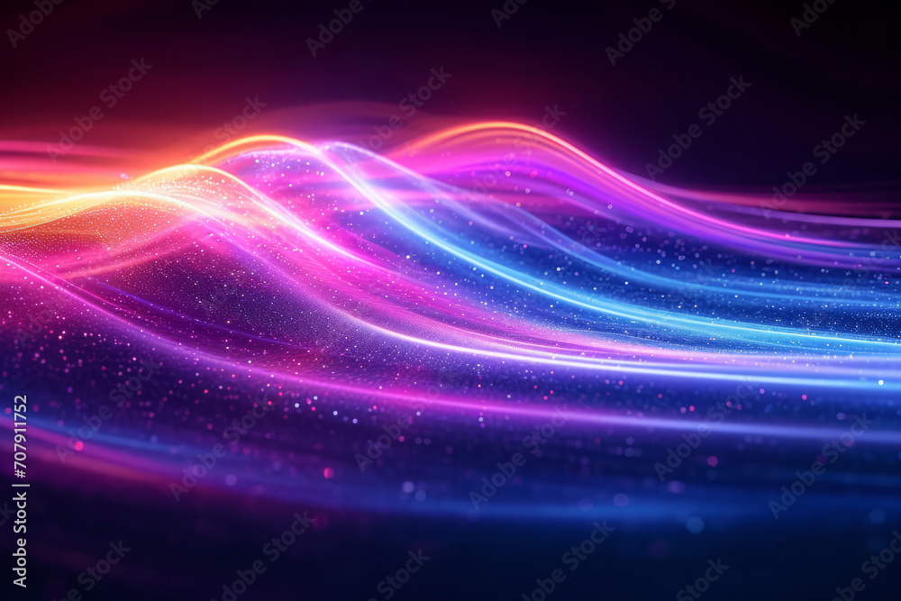 Neon lines, graphic and background illustration. Wallpaper, futuristic and electrifying designs for digital art, creativity and information technology in mesmerizing style, abstract colour and waves - obrazy, fototapety, plakaty 