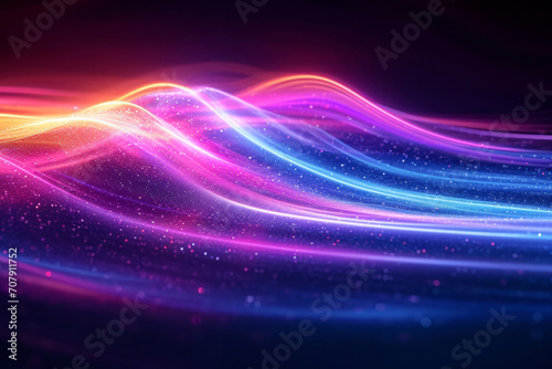 Neon lines, graphic and background illustration. Wallpaper, futuristic and electrifying designs for digital art, creativity and information technology in mesmerizing style, abstract colour and waves photo