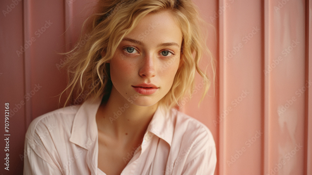 Portrait of a beautiful young blonde woman in a white shirt . Portrait of a beautiful young blonde woman in a white shirt .
