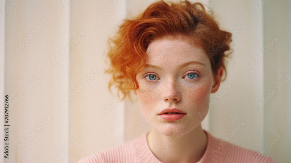 Portrait of a red-haired girl with freckles on her face Portrait of a red-haired girl with freckles on her face