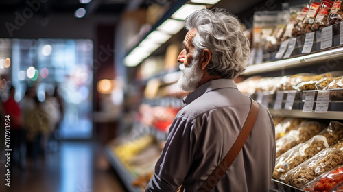 an elderly man in a grocery store. A middle-aged man in a supermarket. © ProstoSvet