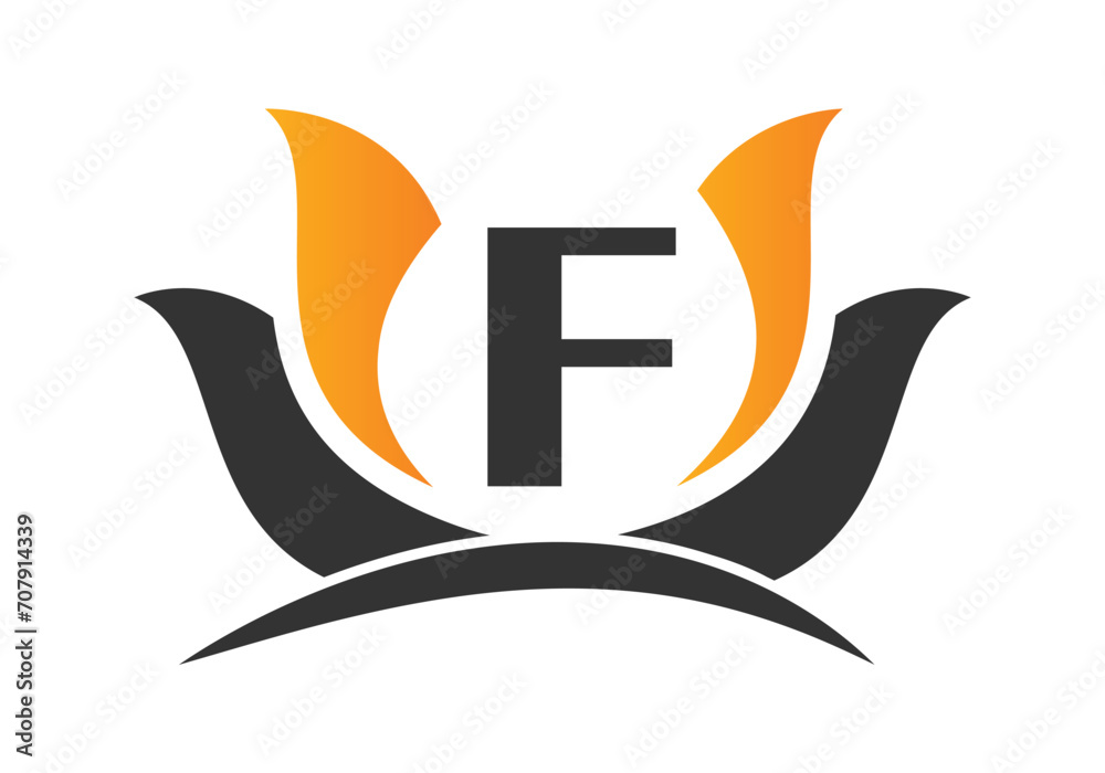Letter F Logo with Lotus Flower Design Symbol Vector Template. Letter F Logo with Lotus Flower Design Symbol Vector Template.