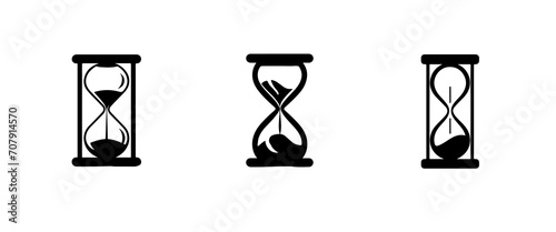 abstract sandglass , hourglass , symbol of time , set , black and white line , isolated 