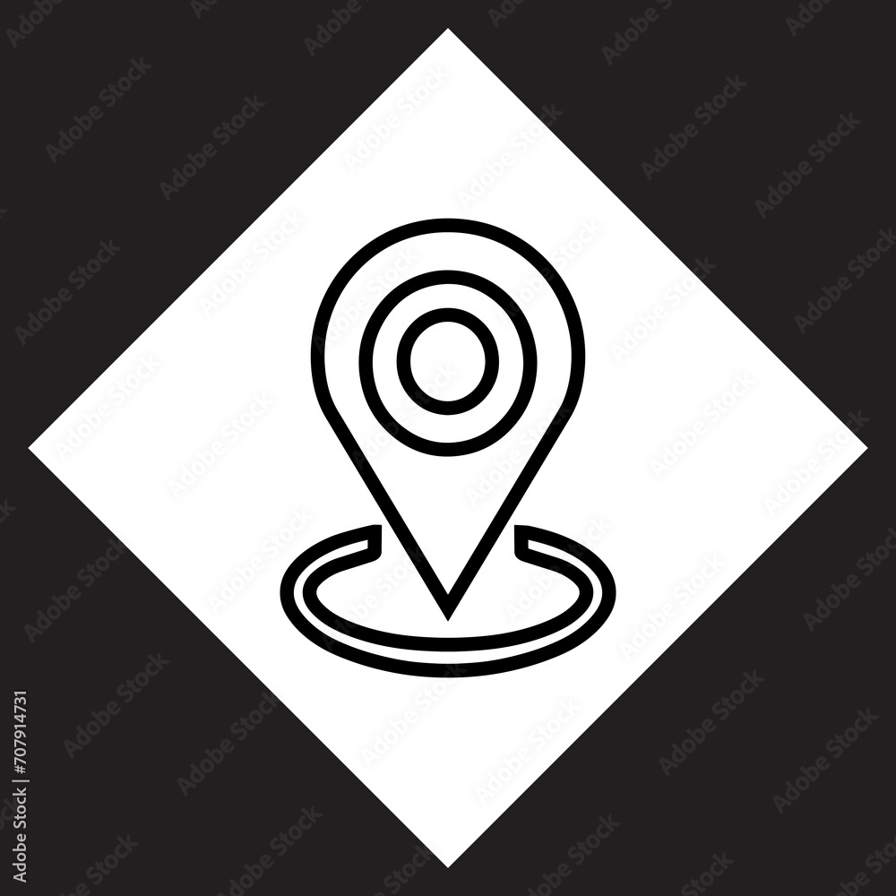 Location icon vector. Pin logo design. Pointer vector icon illustration in rhombus isolated on black background Location icon vector. Pin logo design. Pointer vector icon illustration in rhombus isolated on black background