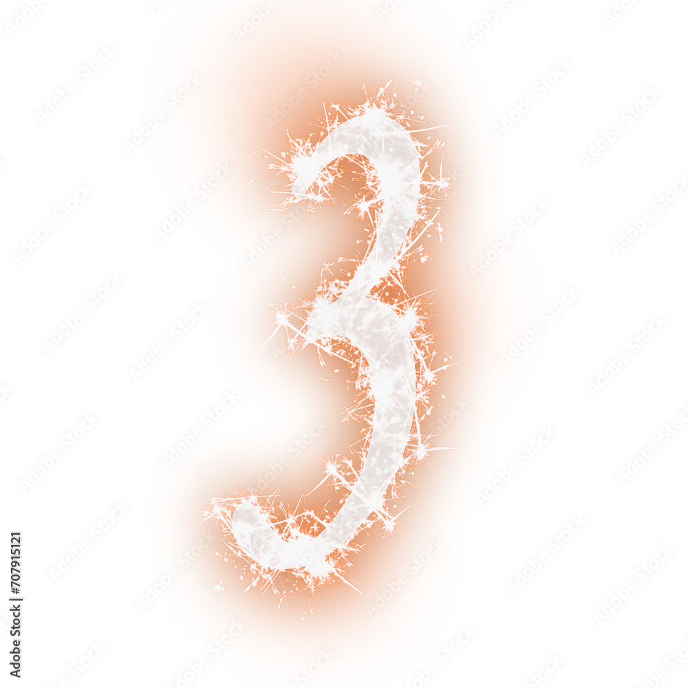 png sparkle fire number three on transparent or clear background
