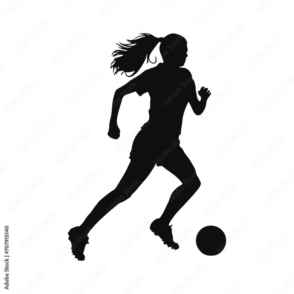 Obraz premium Vector football soccer player woman in action with ball isolated on white background female figure 