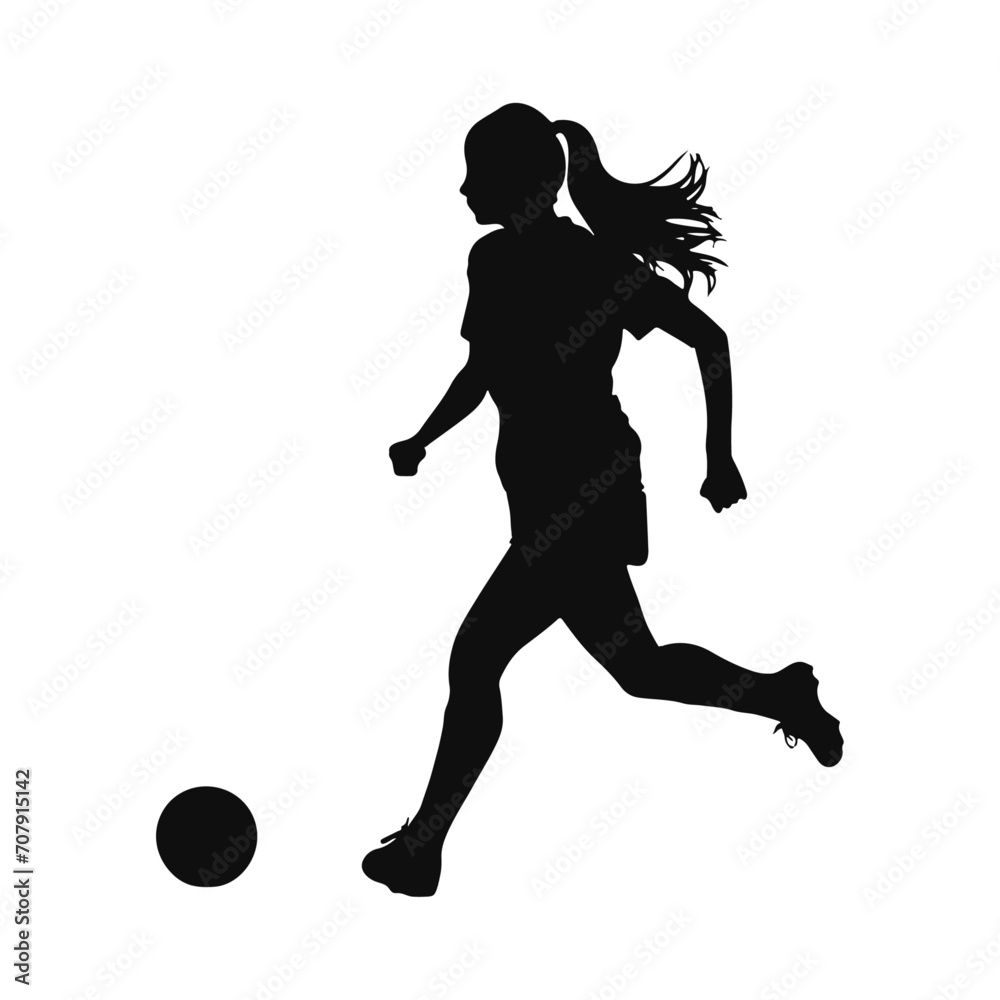Obraz premium Vector football soccer player woman in action with ball isolated on white background female figure 
