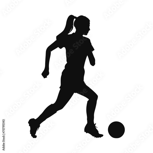 Vector football soccer player woman in action with ball isolated on white background female figure 