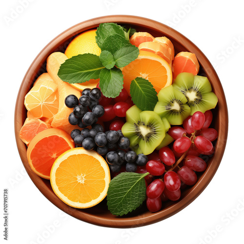 Bowl with fresh fruits and berries on transparent background