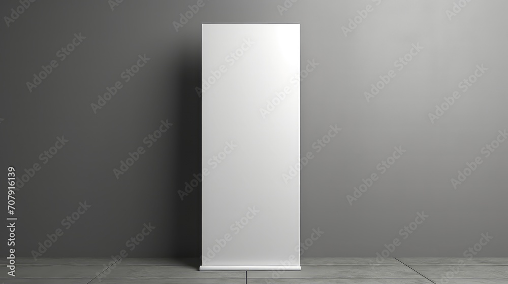 Blank white Rollup banner mockup on grey background Blank white Rollup banner mockup on grey background