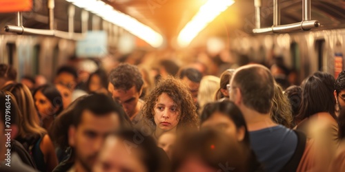 crowd of people in the subway Generative AI photo