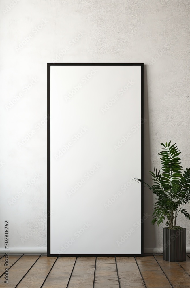 Blank Photo Frame Mockup Template Design With Plants Living Room Background Blank Photo Frame Mockup Template Design With Plants Living Room Background
