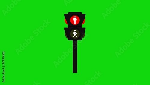 Traffic lights or stoplights on Road Intersection with green screen background