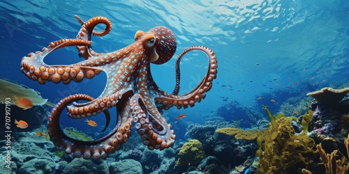 octopus underwater in the ocean Generative AI photo
