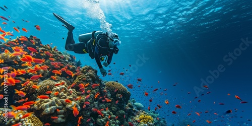 scuba diver under ocean water Generative AI