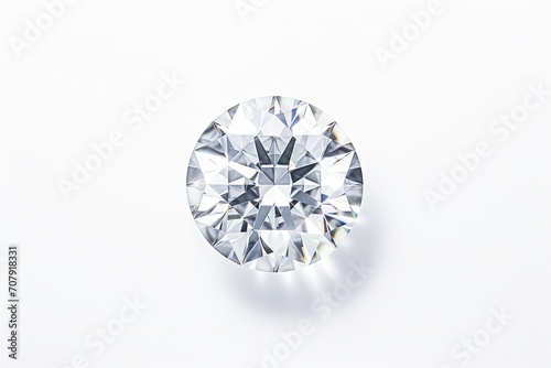 Top view of loose high-quality brilliant round diamonds on white background