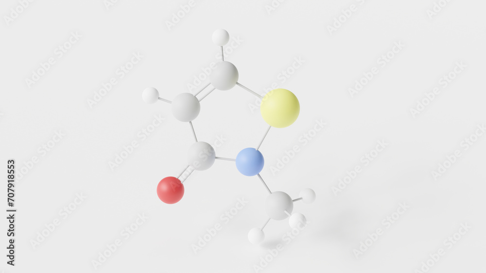 methylisothiazolinone molecule 3d, molecular structure, ball and stick model, structural chemical formula biocides methylisothiazolinone molecule 3d, molecular structure, ball and stick model, structural chemical formula biocides