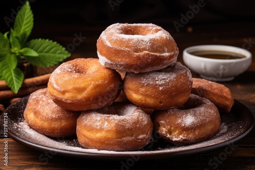 Freshly made donuts coated in cinnamon sugar