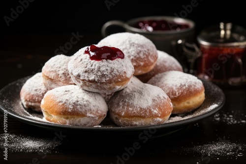 Jewish homemade donuts with powdered sugar