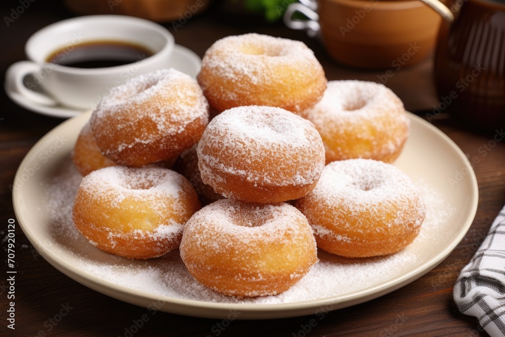 Potato donuts served with or without powdered sugar on a plate
