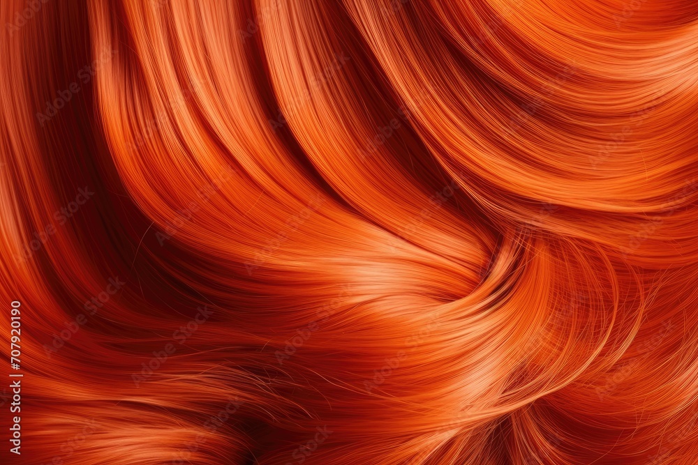 Close-up of red hair as a backdrop. Women with long, orange hair. Gorgeous, wavy curls styled beautifully. Bright colored hair with hair extensions and treatments. Close-up of red hair as a backdrop. Women with long, orange hair. Gorgeous, wavy curls styled beautifully. Bright colored hair with hair extensions and treatments.