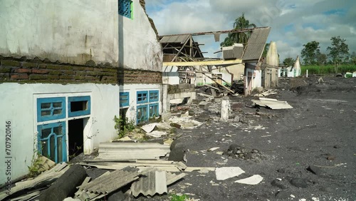 The village after the eruption of the Semeru volcano on December 4, 2022. Java Island, Indonesia photo