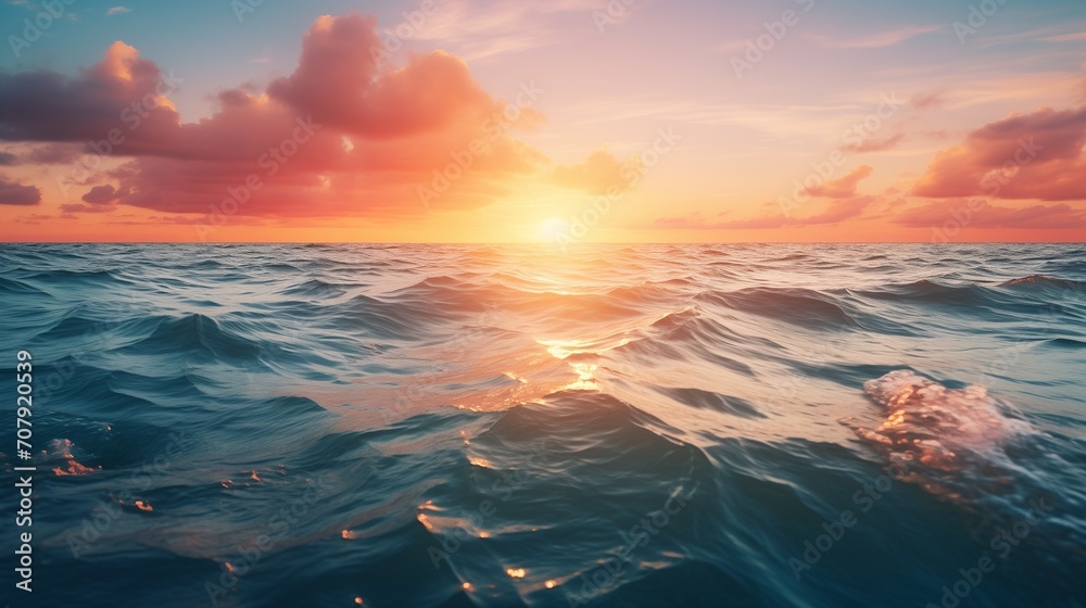 Serene Ocean Sunset: Tranquil Horizon and Reflective Waters
