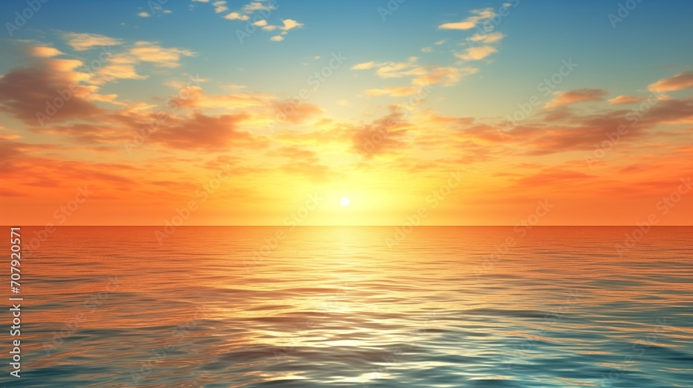 Serene Ocean Sunset: Tranquil Horizon and Reflective Waters