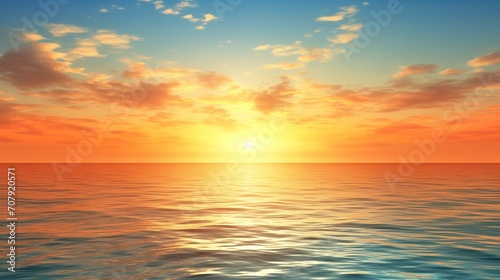 Serene Ocean Sunset  Tranquil Horizon and Reflective Waters