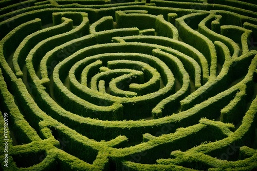 A labyrinth made of intertwined vines, symbolizing the intricate path of mental well-being.