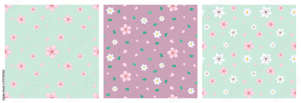 A set of cute floral patterns, a spring pattern for textiles.