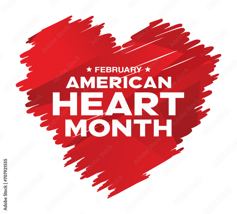 February heart month, American heart month, 
theme, logo, poster, banner, concept design 
template vector for national heart month or heart health month, clipart, heart sketch, scribble, brush stroke - obrazy, fototapety, plakaty 
