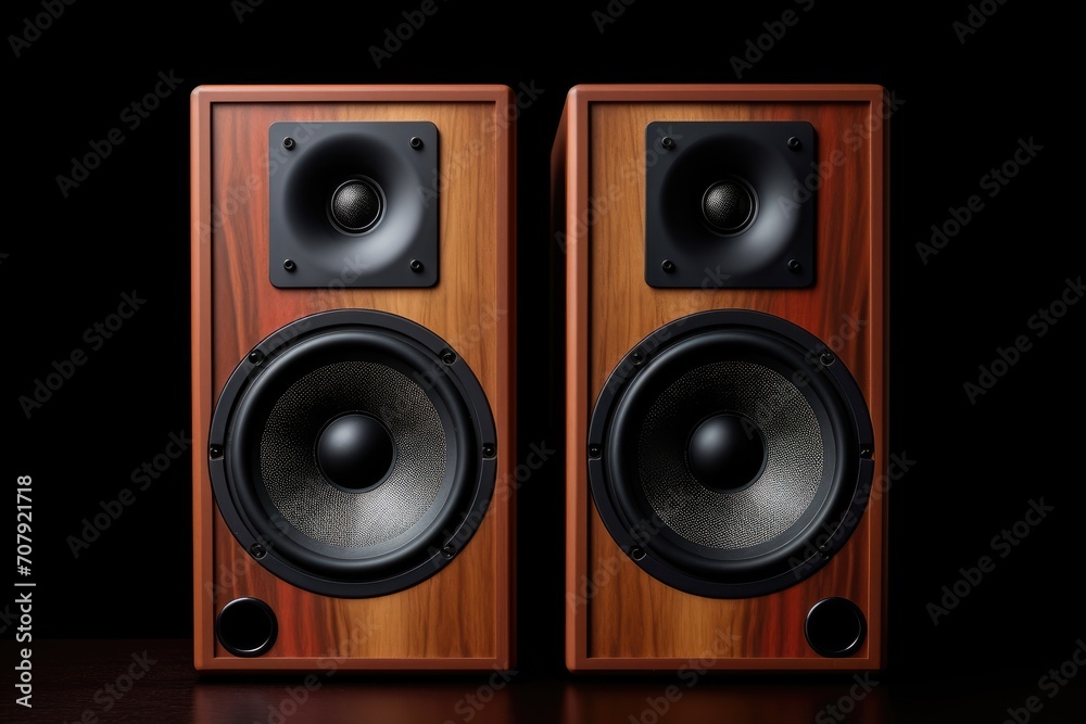 Wooden speakers on white background, with isolated path in file. Wooden speakers on white background, with isolated path in file.