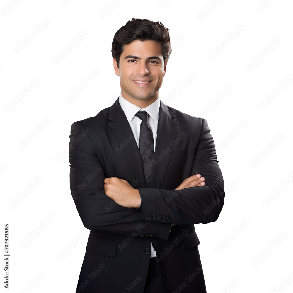 Front view of an extremely handsome Latin male model dressed as a Lawyer smiling with arms folded, isolated on a white transparent background Front view of an extremely handsome Latin male model dressed as a Lawyer smiling with arms folded, isolated on a white transparent background