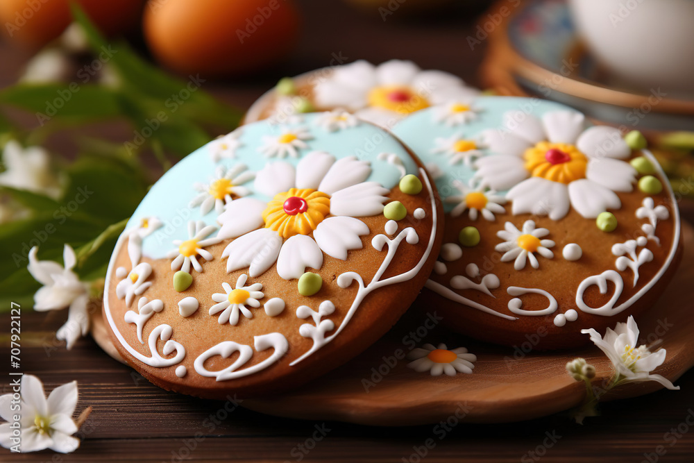 Easter cookies on a wooden table, cookies for Easter with your own hands, treats for children for Easter Easter cookies on a wooden table, cookies for Easter with your own hands, treats for children for Easter