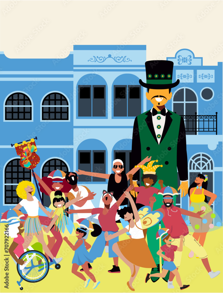 Carnival in Brazil, Olinda - Revelers Celebrating Carnival, Jumping in the Bloco do Homem da Meia Noite