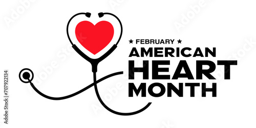 February heart month, American heart month, 
theme, logo, banner, poster, flyer, concept design 
template vector stethoscope heart for heart awareness month, heart health month or national heart month photo
