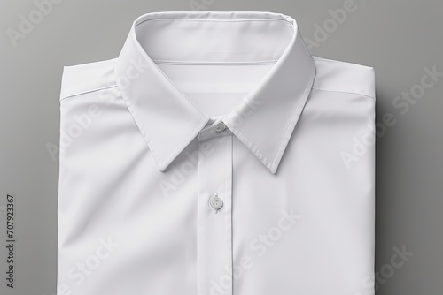 Close-up mockup of a white button-up shirt with branded logo on a gray background. Customizable design for school uniforms. © LimeSky