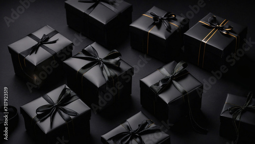 Black gift box on black background