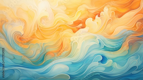 abstract oceanic art with swirling waves of blue and sunset orange, ideal for marine-themed decor, backgrounds, and creative projects