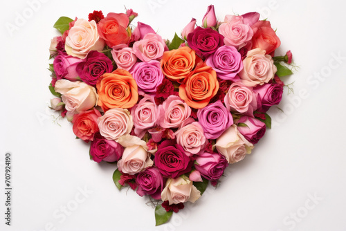 Bouquet of tender roses in the shape of a heart, white isolated background, for Valentine's Day or a romantic date to congratulate anniversary