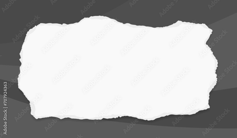White torn paper strip with soft shadow for text or ad. is on dark curved grey background. White torn paper strip with soft shadow for text or ad. is on dark curved grey background.