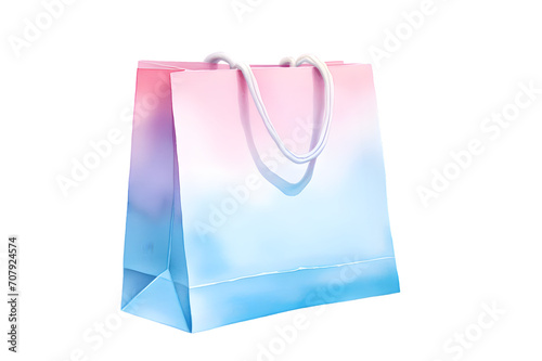 Pink and blue paper shopping bag watercolor isolated on transparent background 