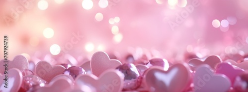 Backgrounds and backdrops for the design of presentations and wallpaper: Pink glowing bokeh of heart, soft focus